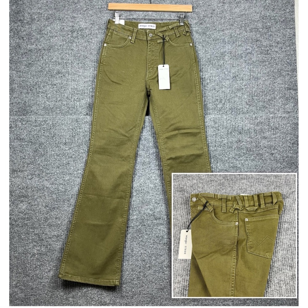 Wrangler x‎ STAUD The Must Jeans Womens 25x30 Olive Green Flare Bootcut Western